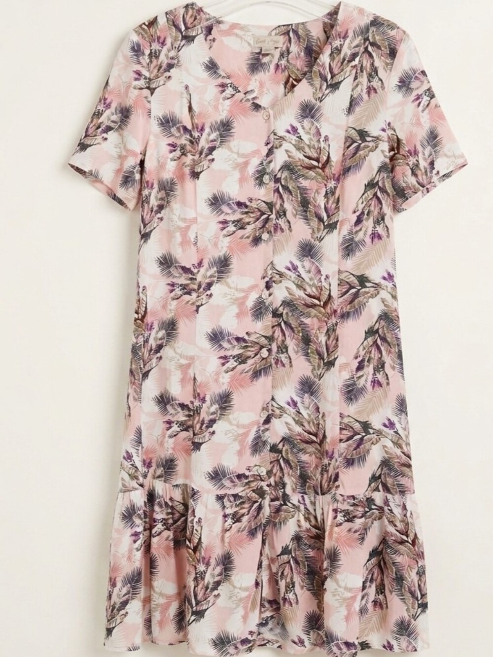 Charlie Paige Button-Front Tiered Hem Breathable Dress Tropical Print Oversize S
